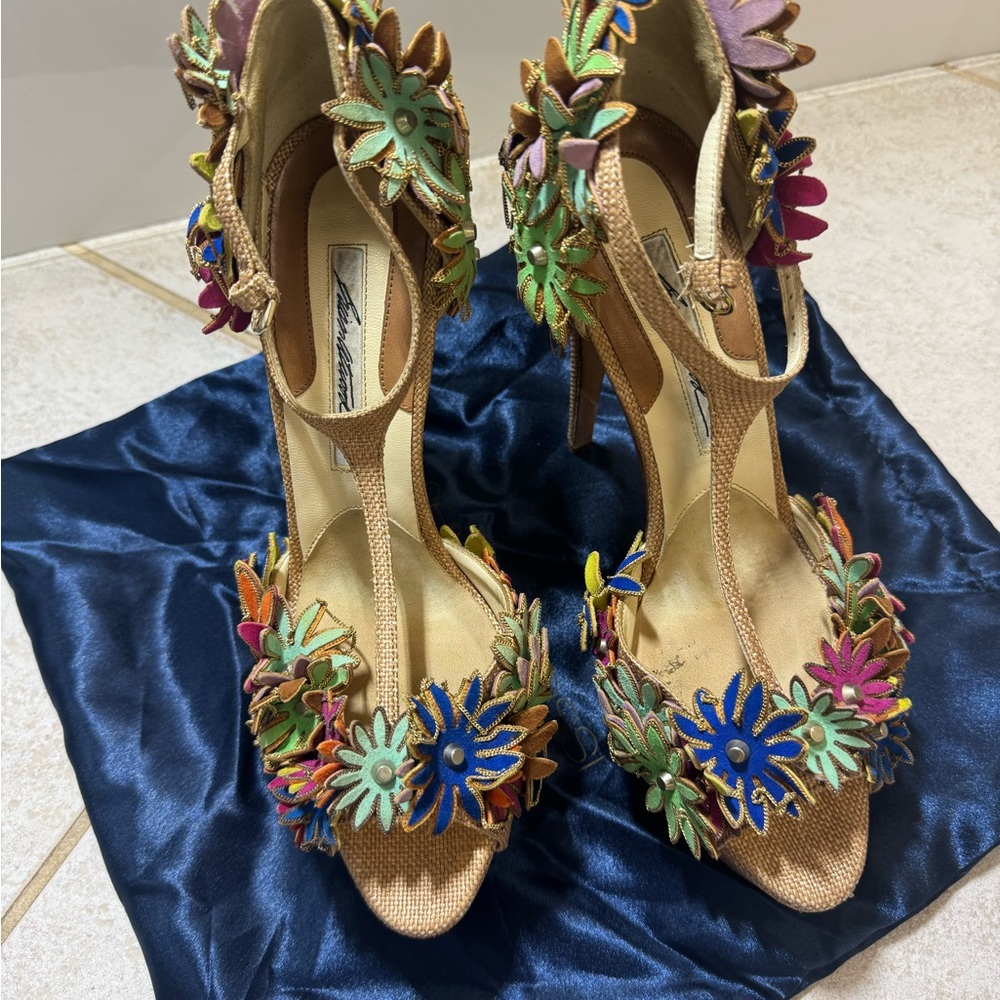 Brian Atwood Colorful Floral Embellished Heels